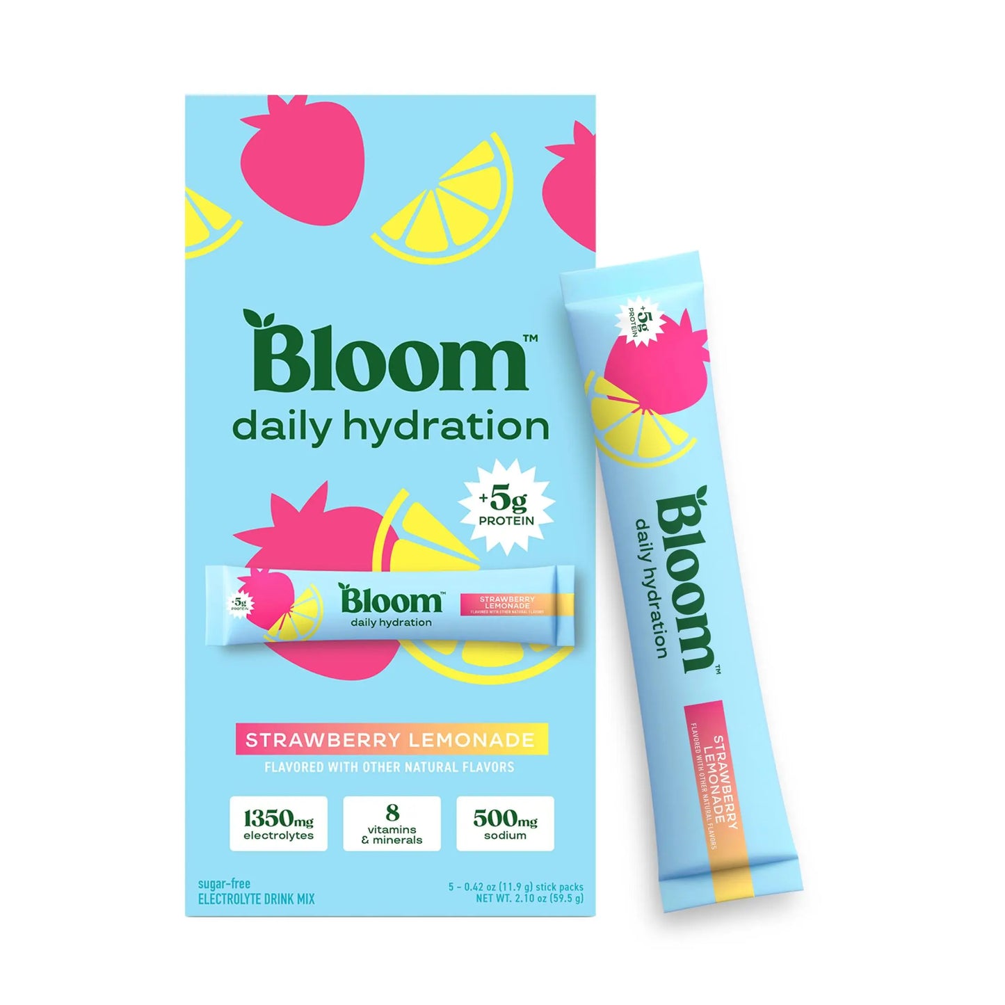 New - Bloom Nutrition Daily Hydration Sticks (5 Sticks) - 1350Mg Electrolytes, 5G Clear Whey Protein & Collagen, 8 Key Vitamins, Sugar-Free Drink Mix for Hydration, Recovery & Skin Health